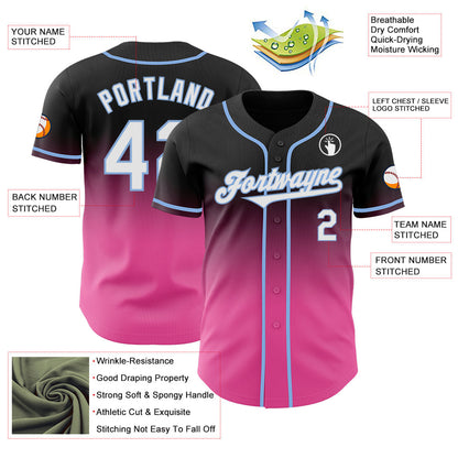 Custom Black White Pink-Light Blue Authentic Fade Fashion Baseball Jersey