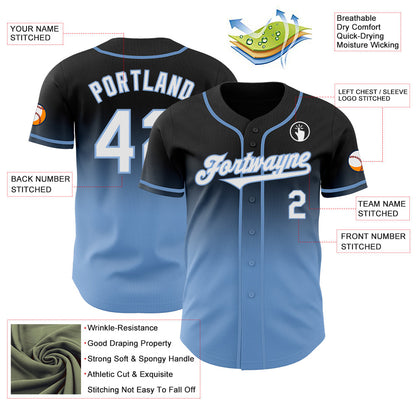 Custom Black White-Light Blue Authentic Fade Fashion Baseball Jersey