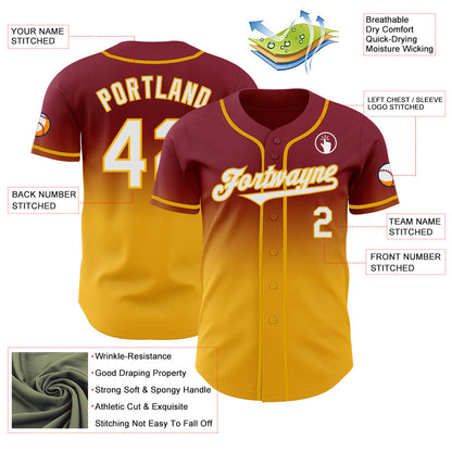 Custom Crimson White-Gold Authentic Fade Fashion Baseball Jersey