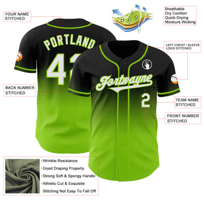 Custom Black White-Neon Green Authentic Fade Fashion Baseball Jersey