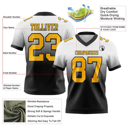Custom White Gold-Black Mesh Authentic Fade Fashion Football Jersey
