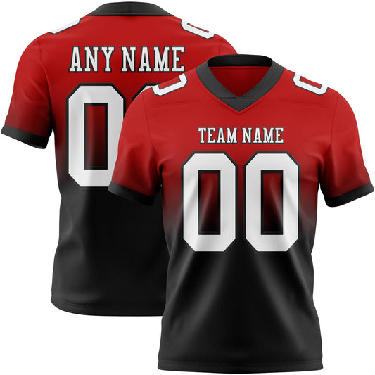 Custom Red White-Black Mesh Authentic Fade Fashion Football Jersey