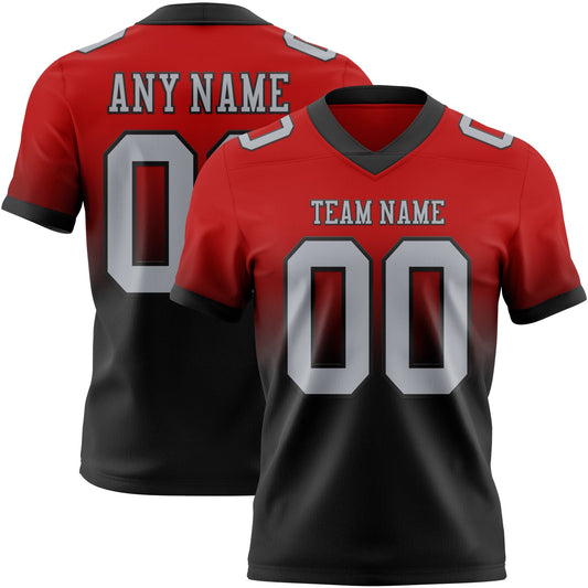 Custom Red Gray-Black Mesh Authentic Fade Fashion Football Jersey