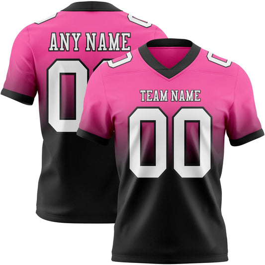 Custom Pink White-Black Mesh Authentic Fade Fashion Football Jersey