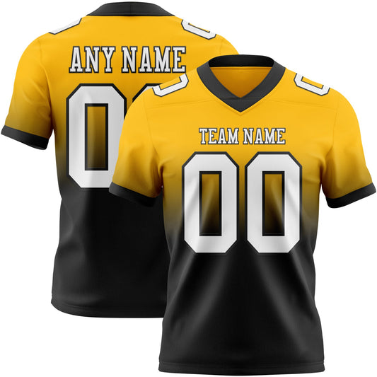 Custom Gold White-Black Mesh Authentic Fade Fashion Football Jersey