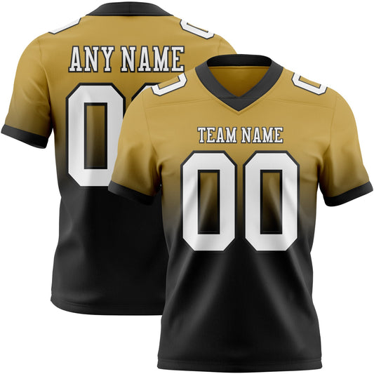Custom Old Gold White-Black Mesh Authentic Fade Fashion Football Jersey