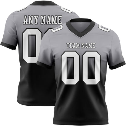 Custom Gray White-Black Mesh Authentic Fade Fashion Football Jersey