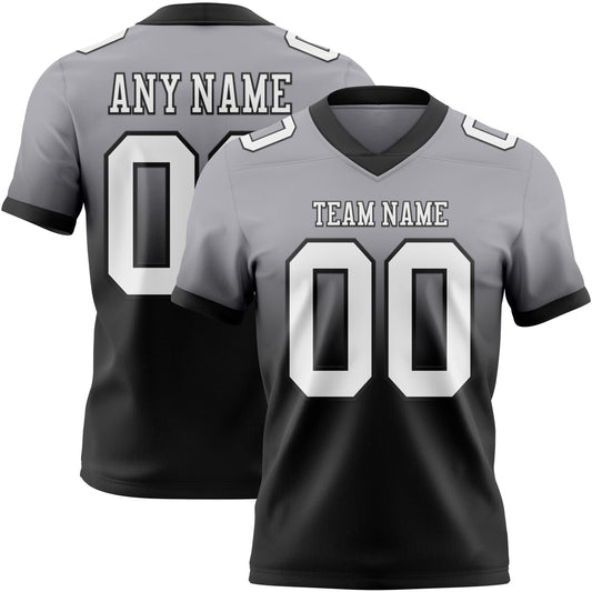 Custom Gray White-Black Mesh Authentic Fade Fashion Football Jersey