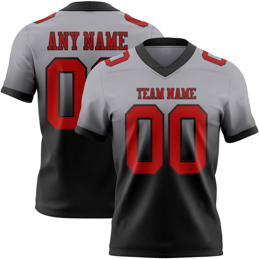Custom Gray Red-Black Mesh Authentic Fade Fashion Football Jersey