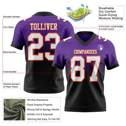Custom Purple White Black-Orange Mesh Authentic Fade Fashion Football Jersey