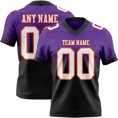 Custom Purple White Black-Orange Mesh Authentic Fade Fashion Football Jersey
