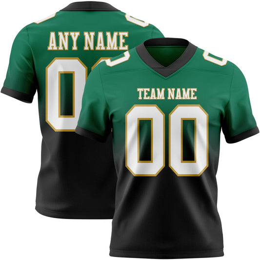 Custom Kelly Green White Black-Old Gold Mesh Authentic Fade Fashion Football Jersey