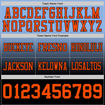 Custom Light Blue Orange-Black Mesh Authentic Fade Fashion Football Jersey