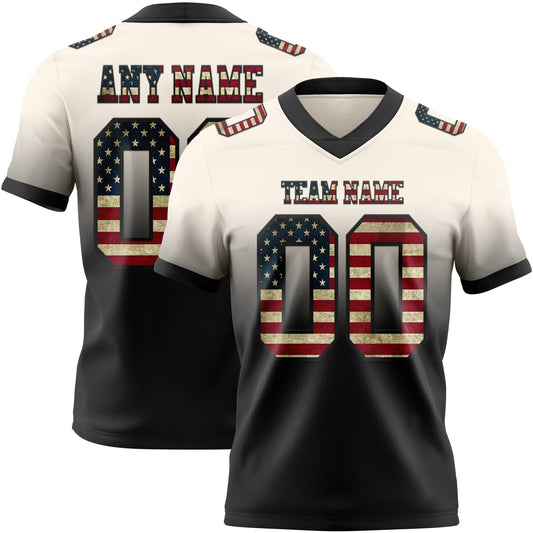 Custom Cream Vintage USA Flag-Black Mesh Authentic Fade Fashion Football Jersey