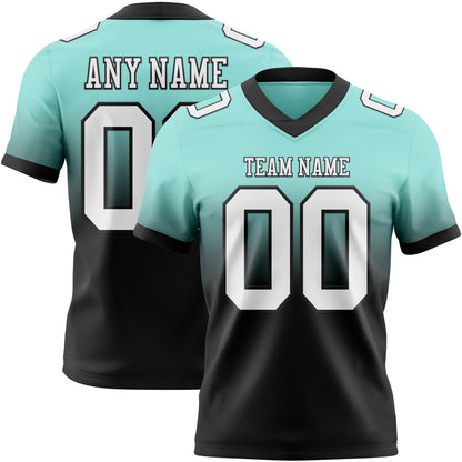 Custom Ice Blue White-Black Mesh Authentic Fade Fashion Football Jersey