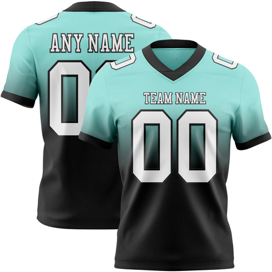 Custom Ice Blue White-Black Mesh Authentic Fade Fashion Football Jersey