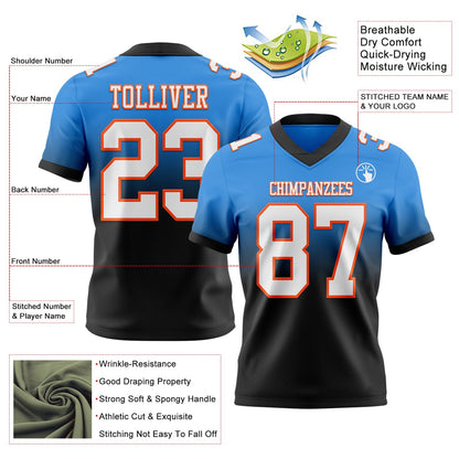Custom Powder Blue White Black-Orange Mesh Authentic Fade Fashion Football Jersey