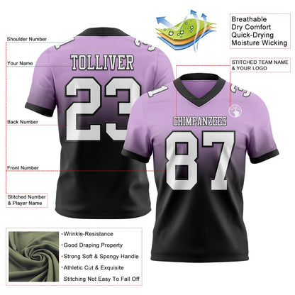 Custom Light Purple White-Black Mesh Authentic Fade Fashion Football Jersey