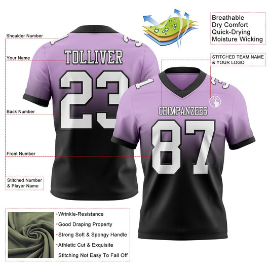Custom Light Purple White-Black Mesh Authentic Fade Fashion Football Jersey