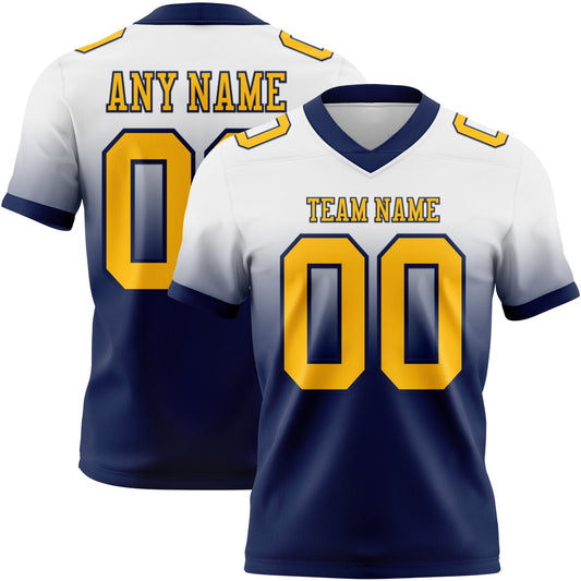 Custom White Gold-Navy Mesh Authentic Fade Fashion Football Jersey