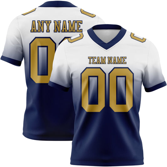 Custom White Old Gold-Navy Mesh Authentic Fade Fashion Football Jersey