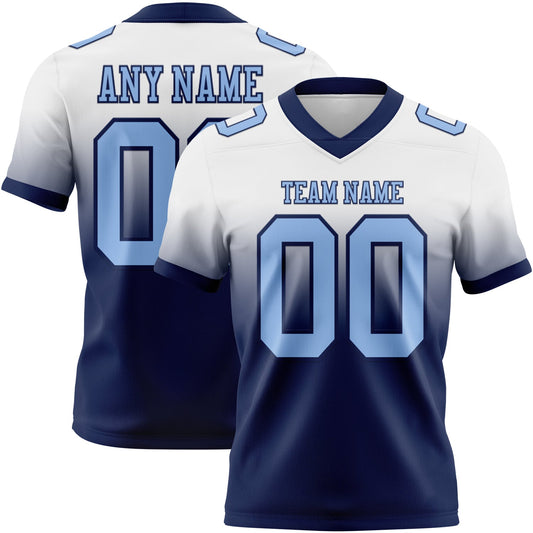 Custom White Light Blue-Navy Mesh Authentic Fade Fashion Football Jersey