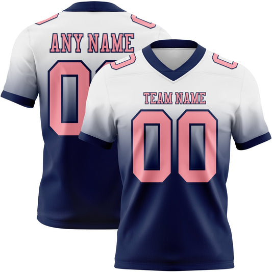 Custom White Medium Pink-Navy Mesh Authentic Fade Fashion Football Jersey