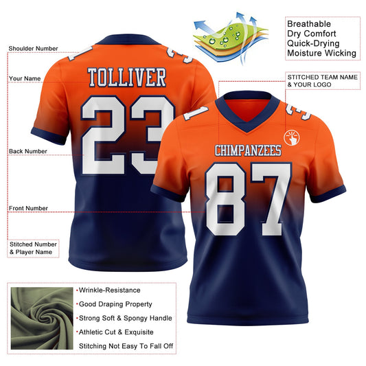 Custom Orange White-Navy Mesh Authentic Fade Fashion Football Jersey
