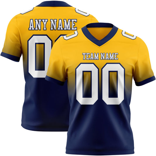 Custom Gold White-Navy Mesh Authentic Fade Fashion Football Jersey