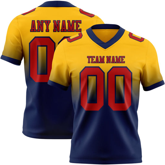 Custom Gold Red-Navy Mesh Authentic Fade Fashion Football Jersey