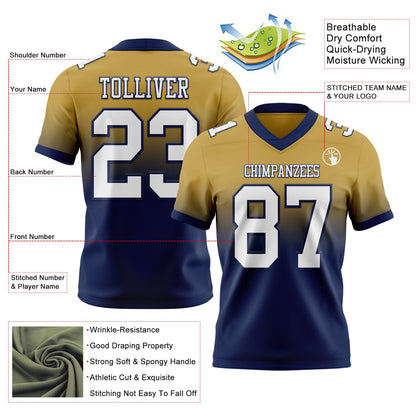 Custom Old Gold White-Navy Mesh Authentic Fade Fashion Football Jersey