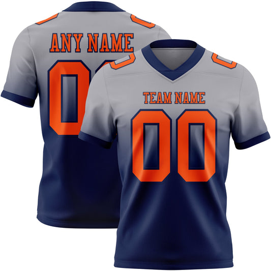 Custom Gray Orange-Navy Mesh Authentic Fade Fashion Football Jersey