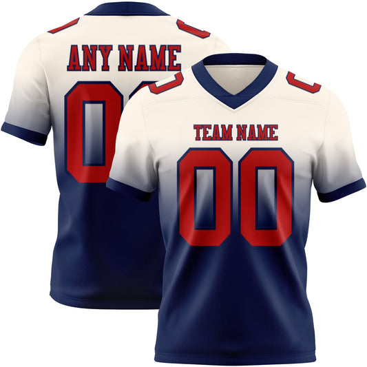 Custom Cream Red-Navy Mesh Authentic Fade Fashion Football Jersey