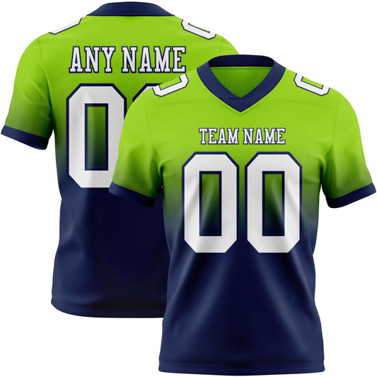 Custom Neon Green White-Navy Mesh Authentic Fade Fashion Football Jersey