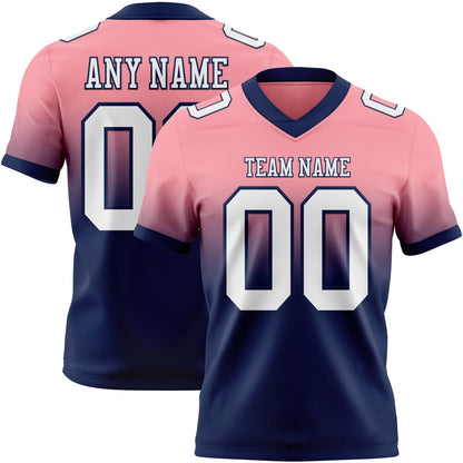 Custom Medium Pink White-Navy Mesh Authentic Fade Fashion Football Jersey