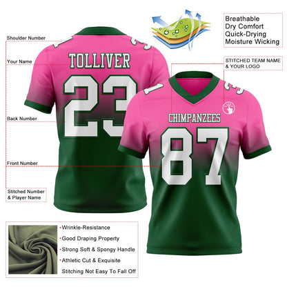 Custom Pink White-Green Mesh Authentic Fade Fashion Football Jersey