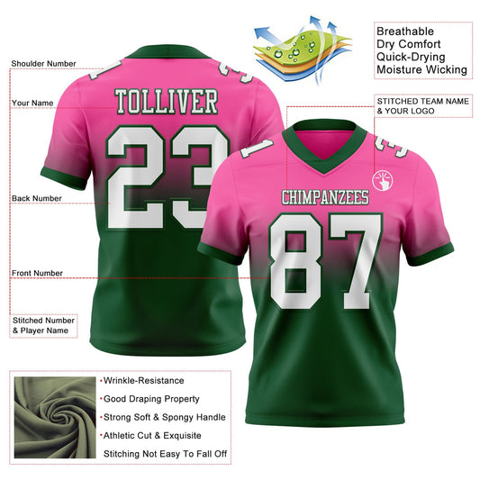 Custom Pink White-Green Mesh Authentic Fade Fashion Football Jersey