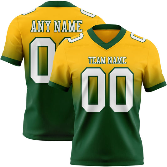 Custom Gold White-Green Mesh Authentic Fade Fashion Football Jersey