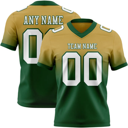 Custom Old Gold White-Green Mesh Authentic Fade Fashion Football Jersey