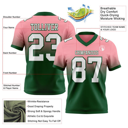 Custom Medium Pink White-Green Mesh Authentic Fade Fashion Football Jersey
