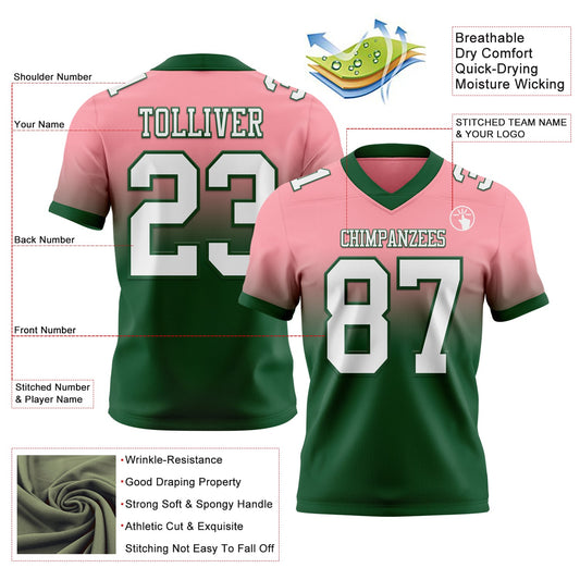 Custom Medium Pink White-Green Mesh Authentic Fade Fashion Football Jersey