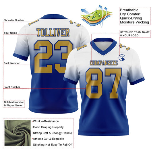 Custom White Old Gold-Royal Mesh Authentic Fade Fashion Football Jersey