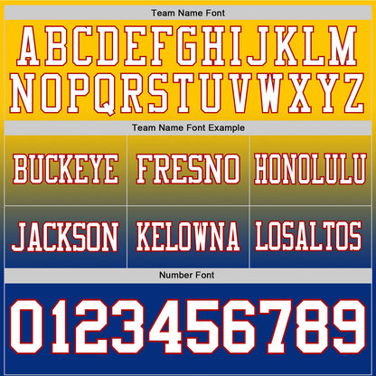 Custom Yellow White Royal-Red Mesh Authentic Fade Fashion Football Jersey