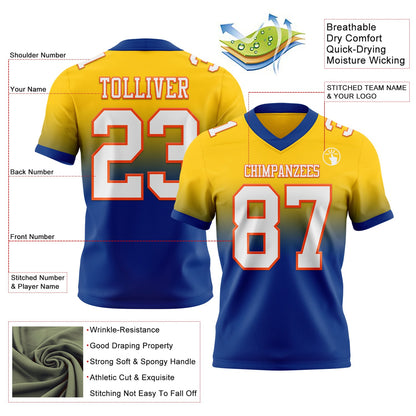Custom Yellow White Royal-Orange Mesh Authentic Fade Fashion Football Jersey