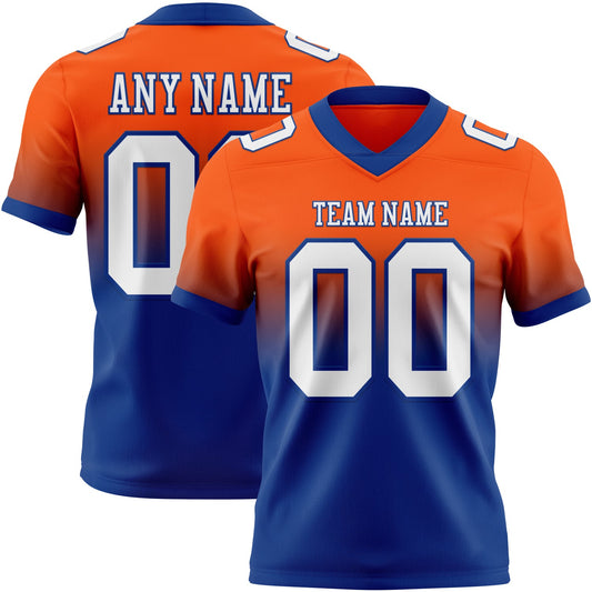 Custom Orange White-Royal Mesh Authentic Fade Fashion Football Jersey