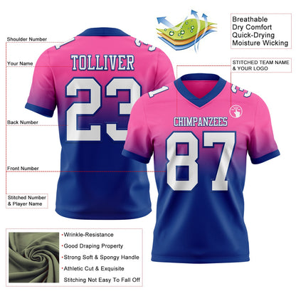 Custom Pink White-Royal Mesh Authentic Fade Fashion Football Jersey