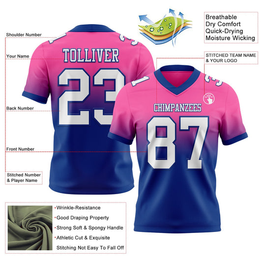 Custom Pink White-Royal Mesh Authentic Fade Fashion Football Jersey