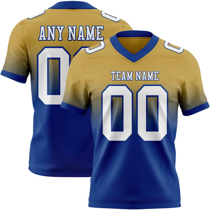 Custom Old Gold White-Royal Mesh Authentic Fade Fashion Football Jersey