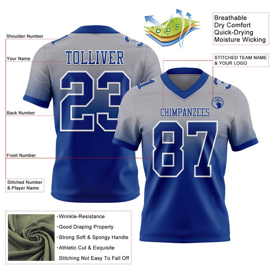 Custom Gray Royal-White Mesh Authentic Fade Fashion Football Jersey