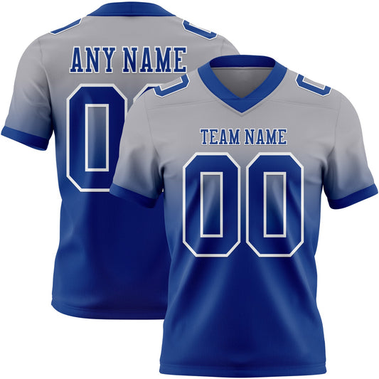 Custom Gray Royal-White Mesh Authentic Fade Fashion Football Jersey